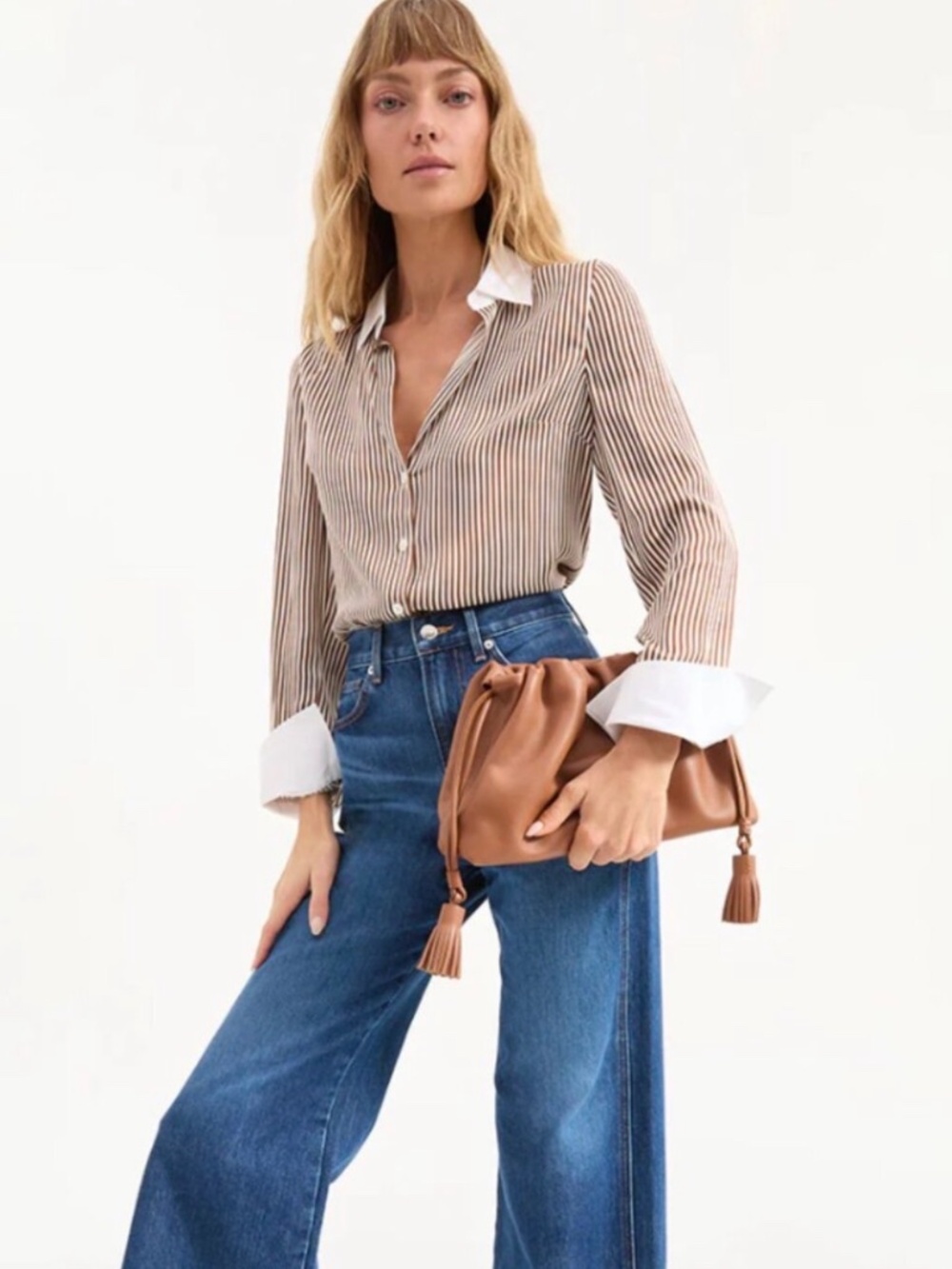 Veronica Beard Brown & White Stripe Marisol Button Front Shirt | Size 2